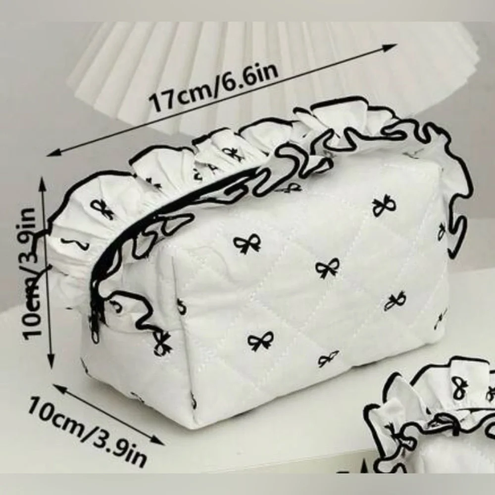 Makeup Cosmetics Toiletries Bag with Cute Bows and Ruffles - Picture 6 of 6